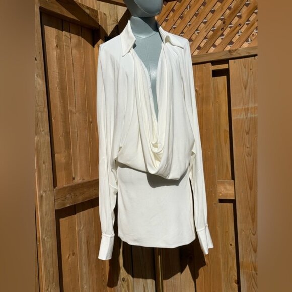 🆕 RAT & BOA 🧿 NWOT Stella White Long Sleeve Cowl Neck Mini Dress, Sz M - Picture 4 of 16